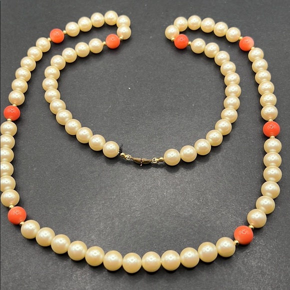 Vintage Monet faux pearl orange beaded necklace